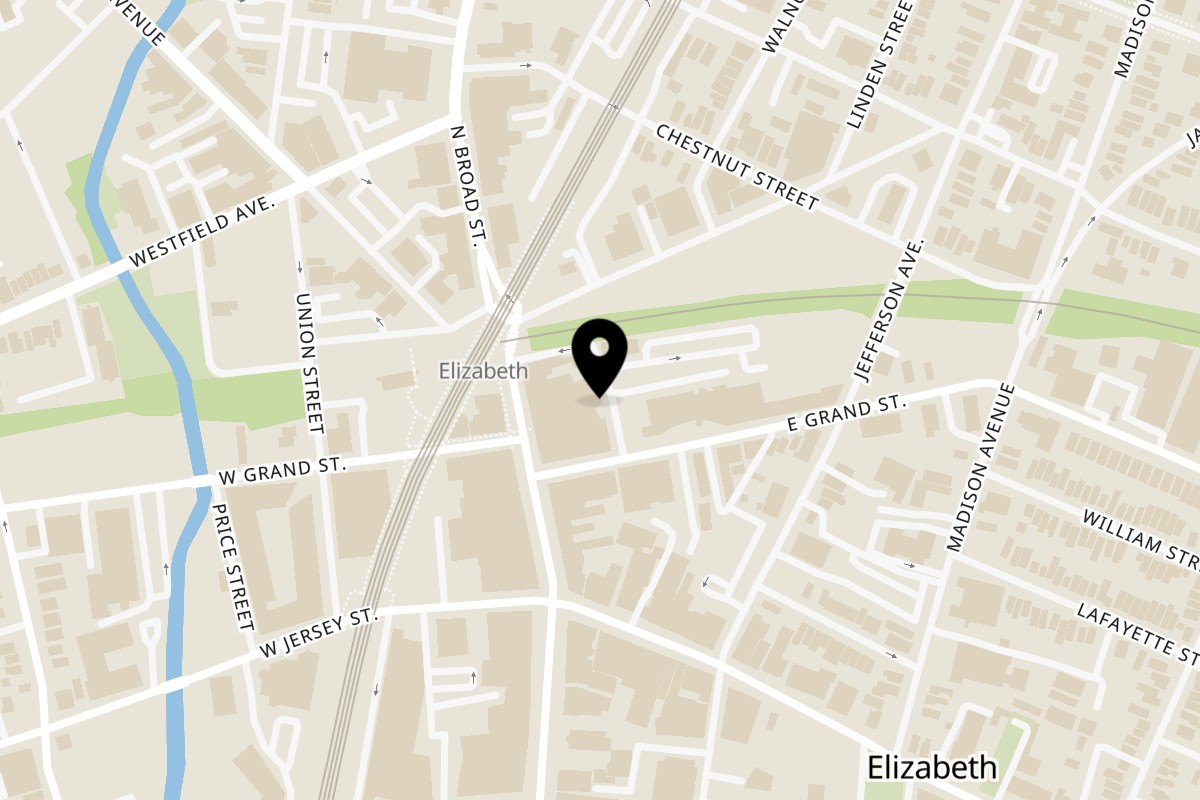 Map showing the location of ELVITA'S KITCHEN #1 NJ CREOLE & LATIN CUISINE on 210 Commerce Pl in Elizabeth